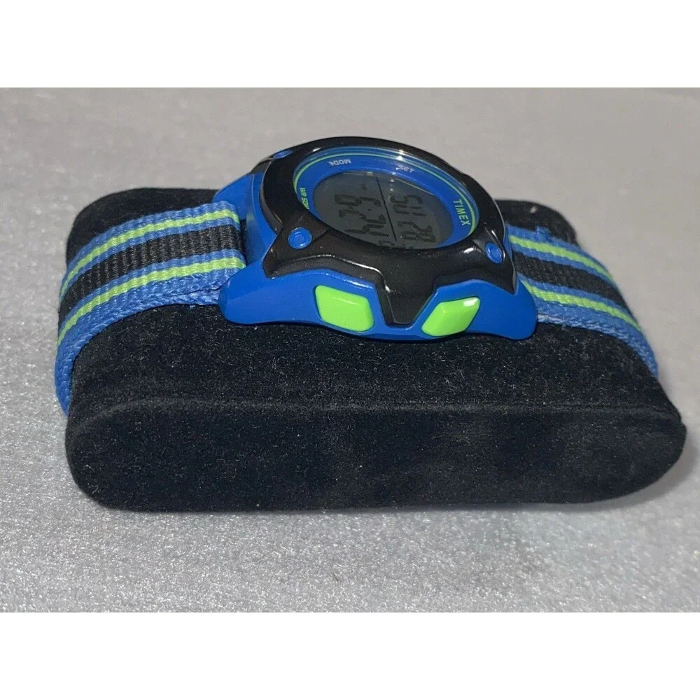 Timex Unisex Kids Digital Sport Wristwatch Blue Black Green Nylon Indiglo Used